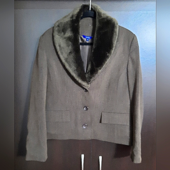 Vintage Reitmans Brown Tweed Blazer Jacket with Removable Fur Collar - Picture 1 of 9